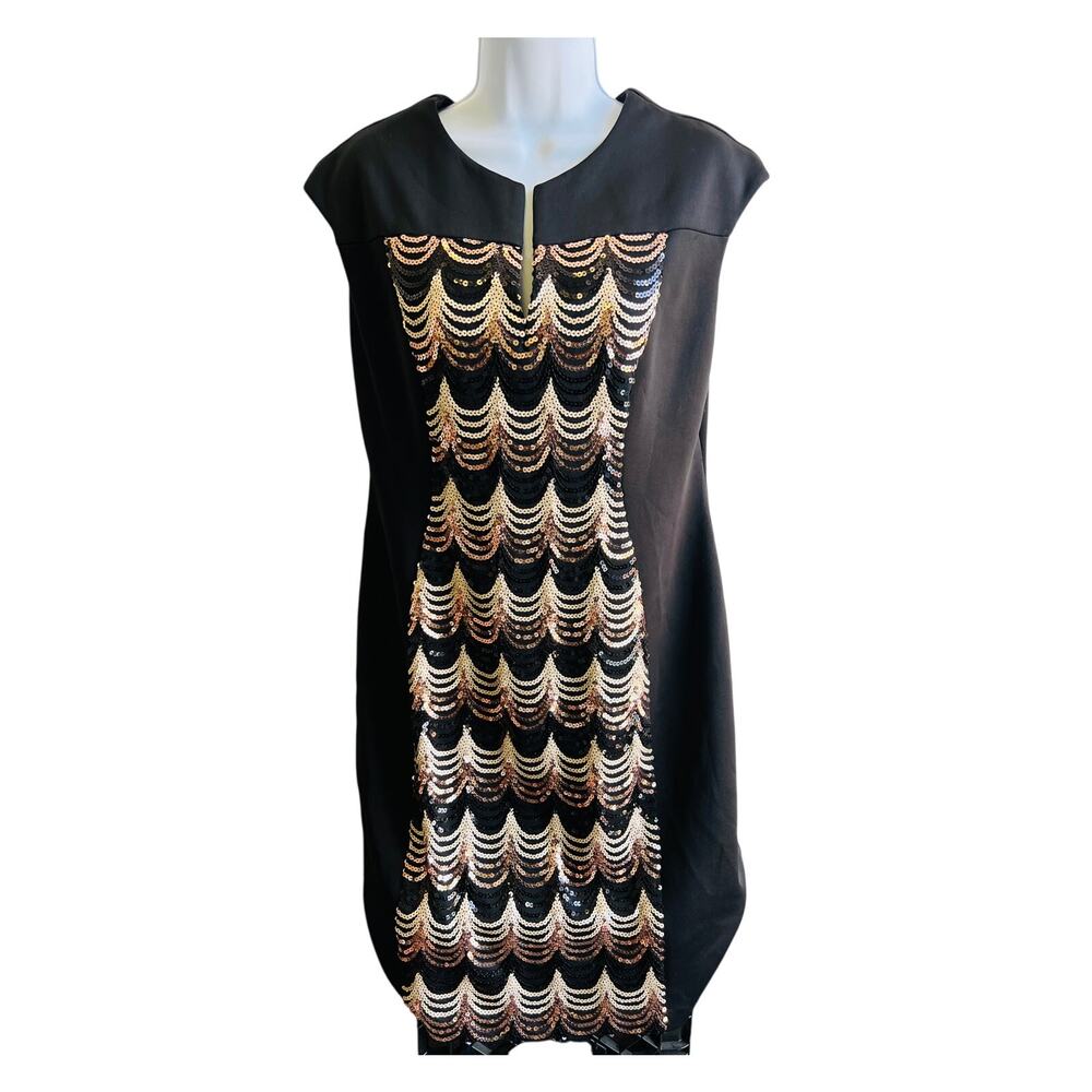 Connected Apparel Sequin Dress Size 14 Black Gold Party NYE Glam